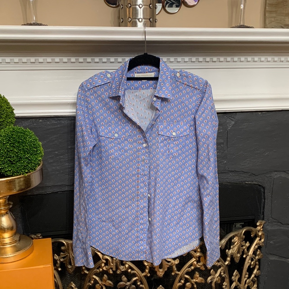 ANN MASHBURN Floral Blue Shirt